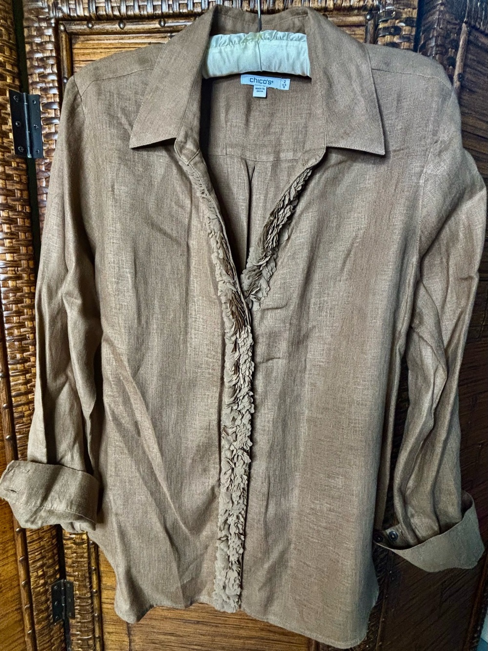 Chico’s Floral Trimmed Linen Shirt